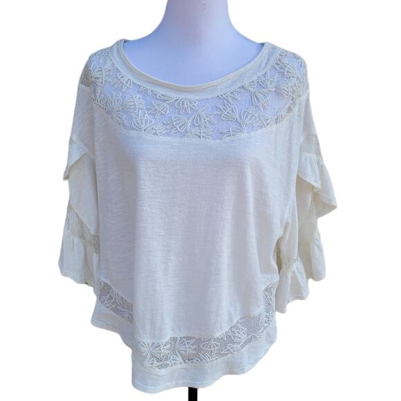NWT Free People Love Affair Ivory Flutter Sleeve Top Oversized Small - Picture 1 of 14